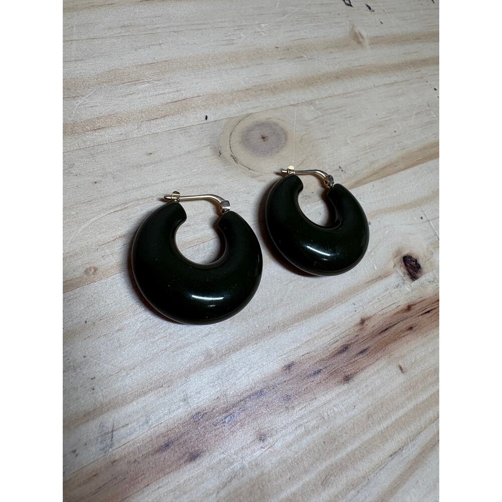 Rachel Comey Grass Chunky Hoop Earrings Seaweed Green Gold Tone - Picture 2 of 11